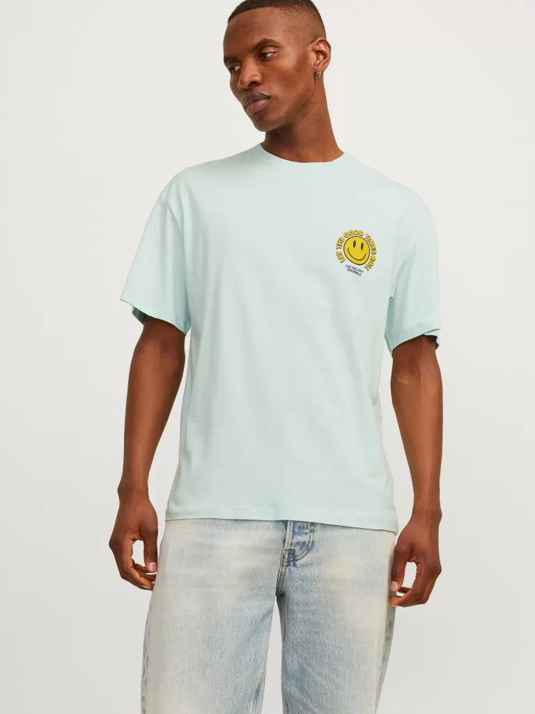 JACK & JONES Koszulki^Nadruk Okrągły dekolt T-shirt Niebieski