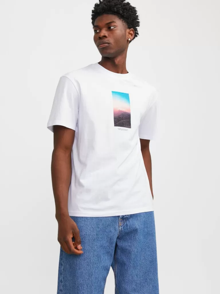 JACK & JONES Koszulki^Nadruk Okrągły dekolt T-shirt Biały