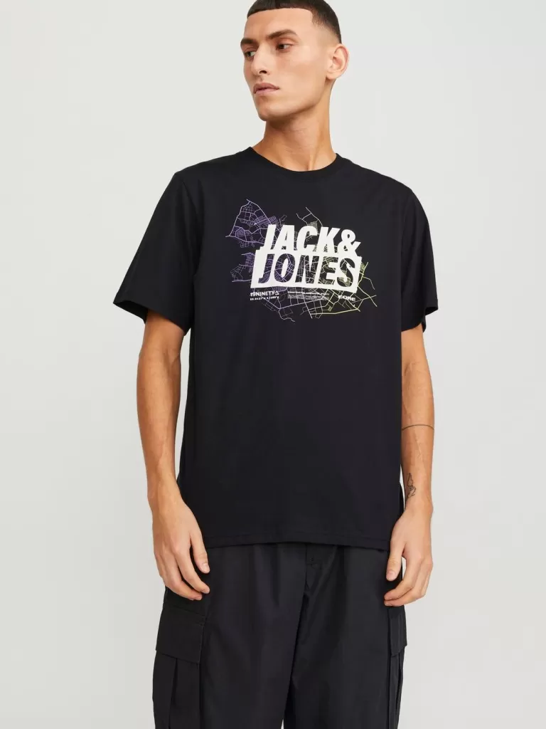 JACK & JONES Koszulki^Nadruk Okrągły dekolt T-shirt Czarny