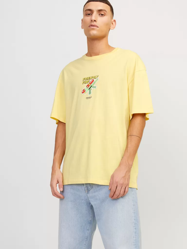 JACK & JONES Koszulki^Nadruk Okrągły dekolt T-shirt Żółty