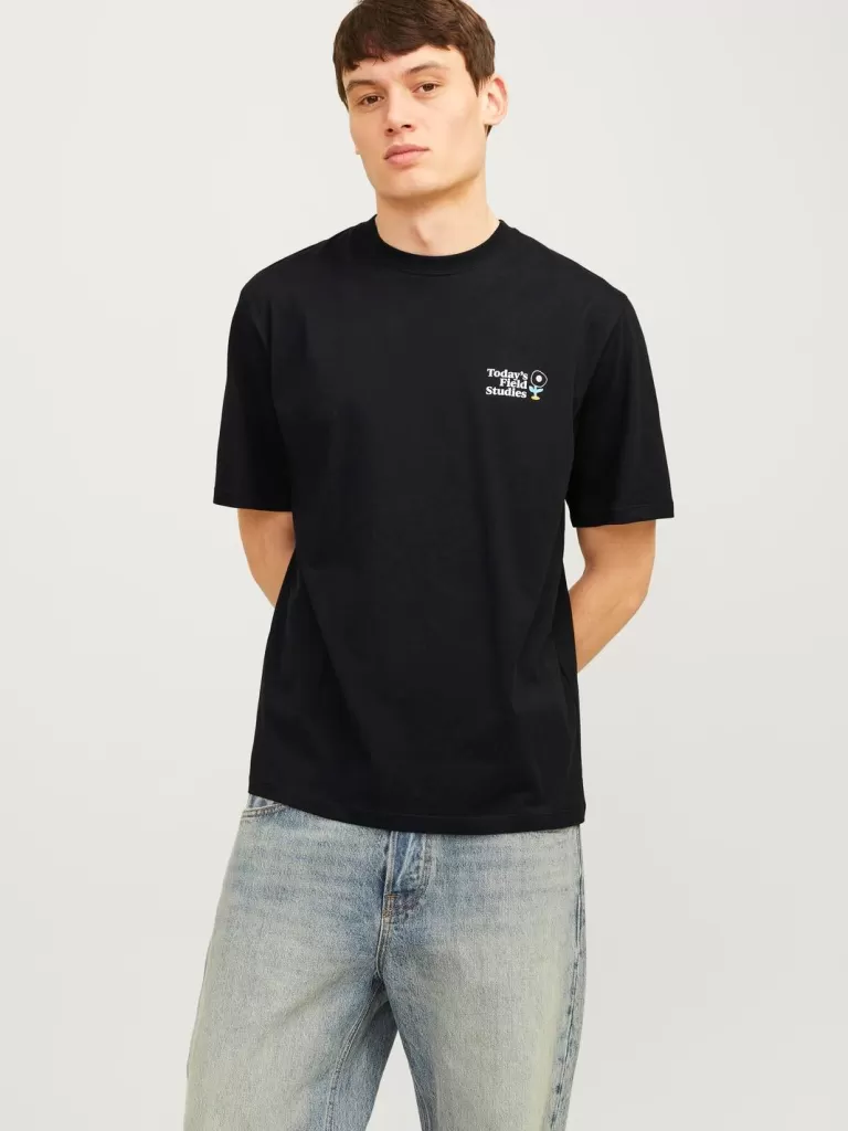 JACK & JONES Koszulki^Nadruk Okrągły dekolt T-shirt Czarny