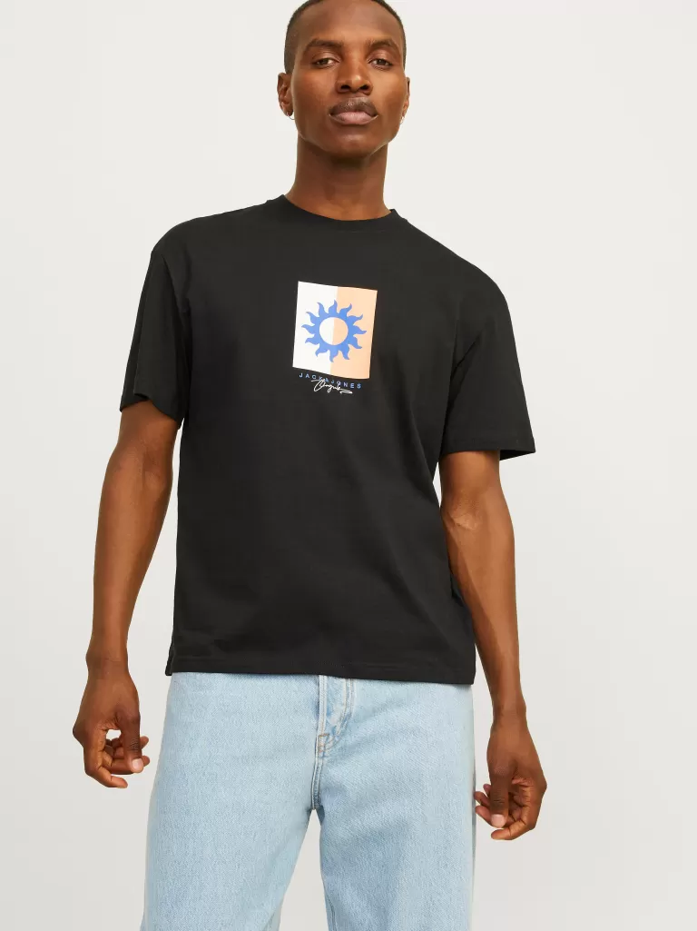 JACK & JONES Koszulki^Nadruk Okrągły dekolt T-shirt Czarny
