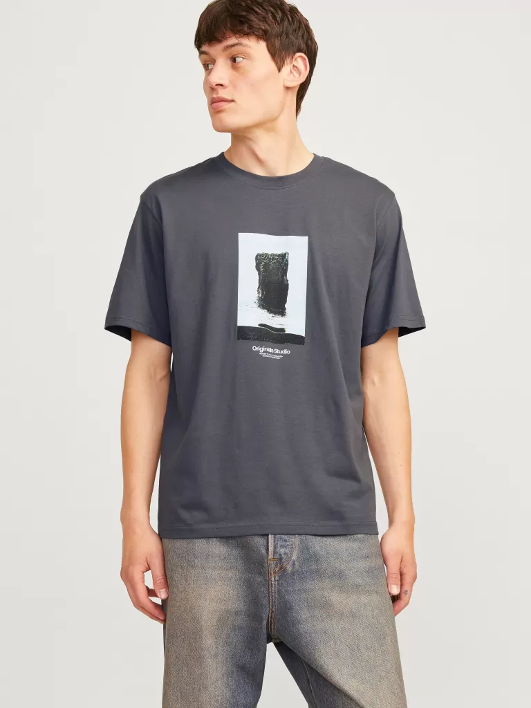 JACK & JONES Koszulki^Nadruk Okrągły dekolt T-shirt Szary