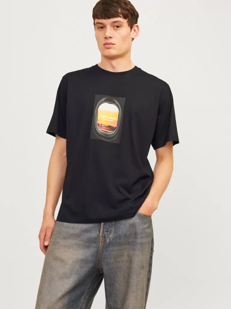 JACK & JONES Koszulki^Nadruk Okrągły dekolt T-shirt Czarny