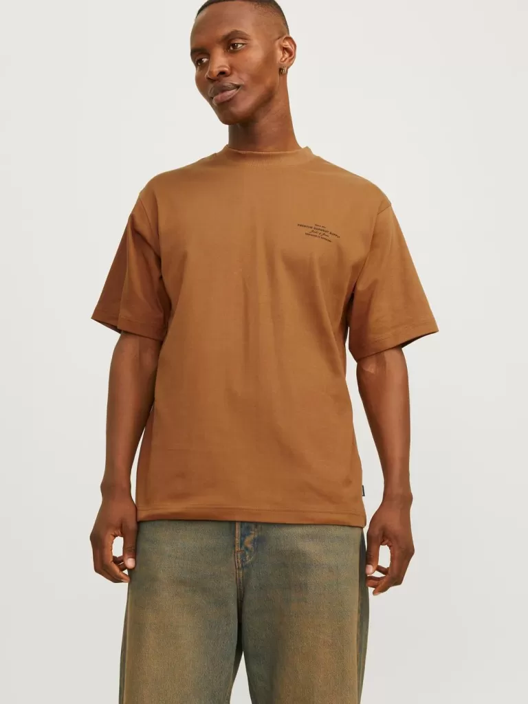 JACK & JONES Koszulki^Nadruk Okrągły dekolt T-shirt Pomarańczowy