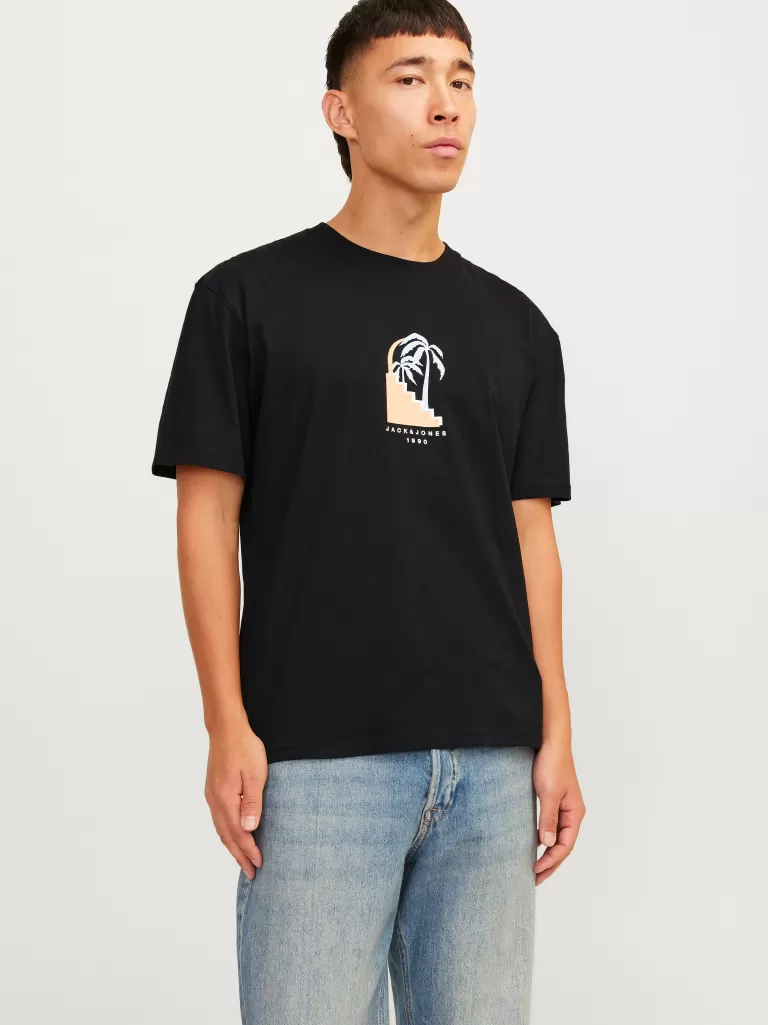 JACK & JONES Koszulki^Nadruk Okrągły dekolt T-shirt Czarny