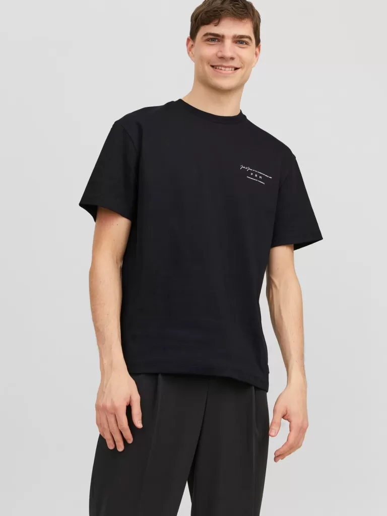 JACK & JONES Koszulki^Nadruk Okrągły dekolt T-shirt Czarny