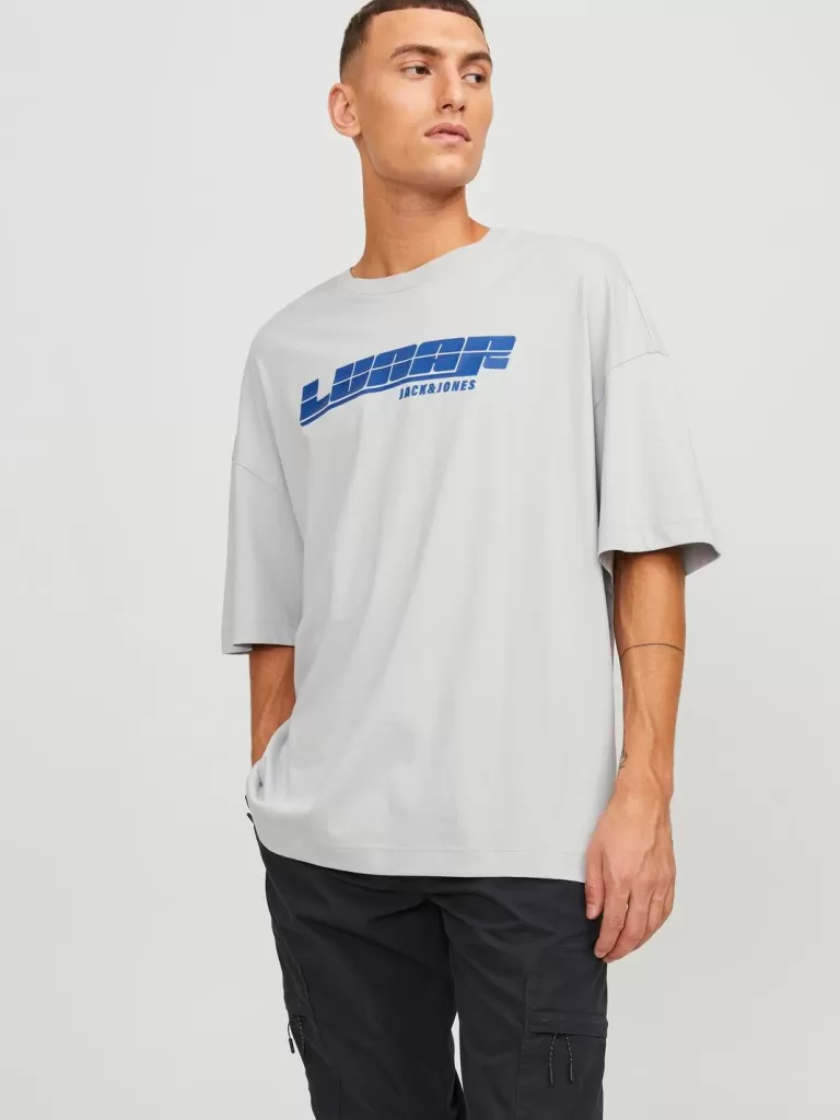 JACK & JONES Koszulki^Nadruk Okrągły dekolt T-shirt Szary