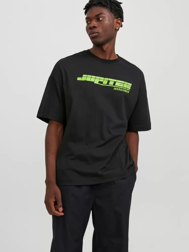 JACK & JONES Koszulki^Nadruk Okrągły dekolt T-shirt Czarny