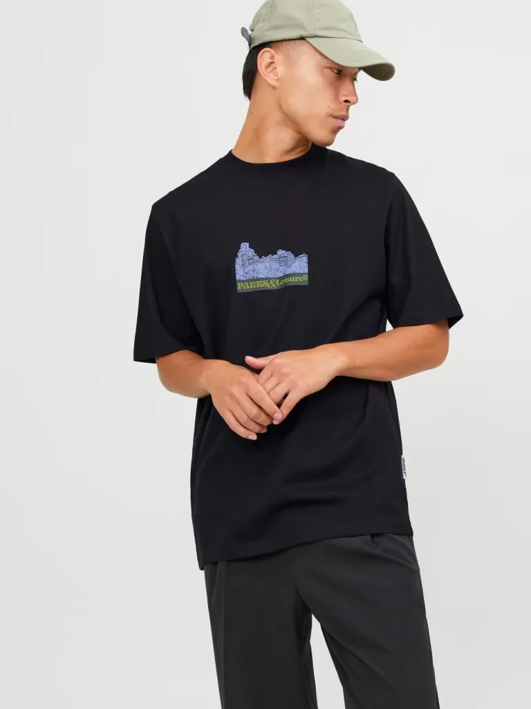 JACK & JONES Koszulki^Nadruk Okrągły dekolt T-shirt Czarny