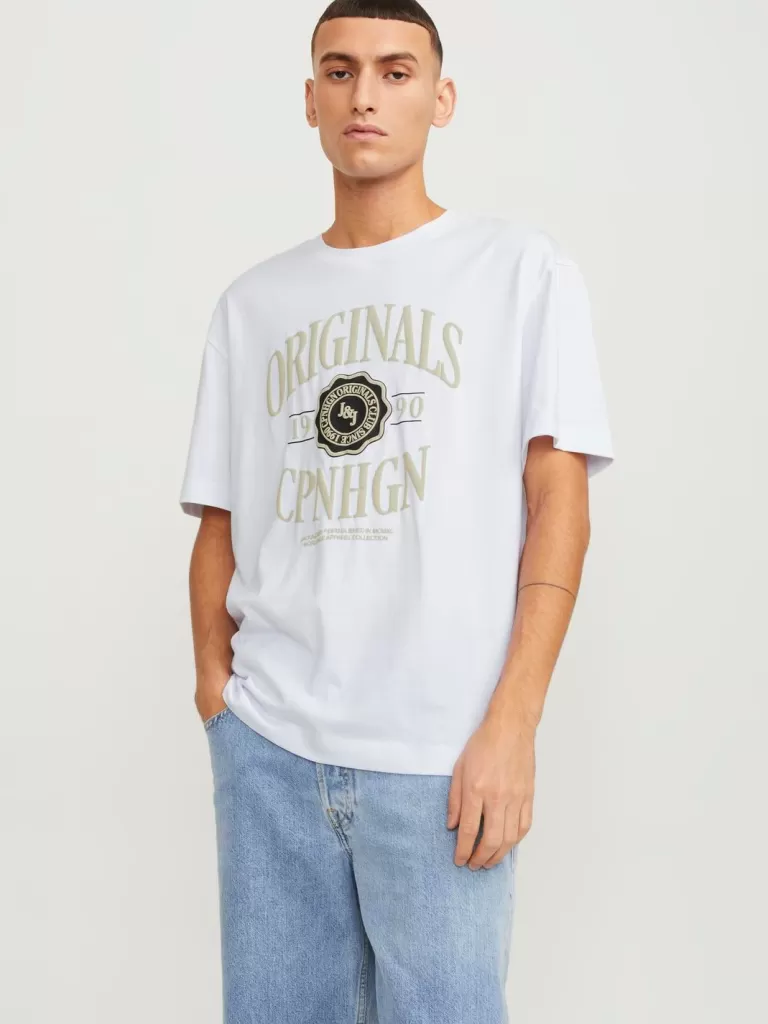 JACK & JONES Koszulki^Nadruk Okrągły dekolt T-shirt Biały