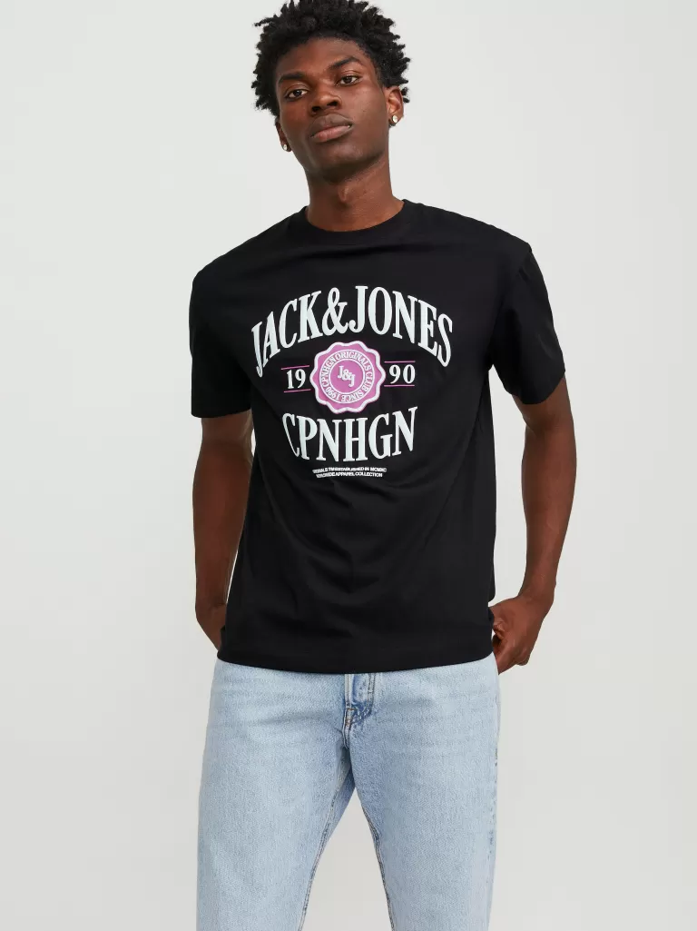 JACK & JONES Koszulki^Nadruk Okrągły dekolt T-shirt Czarny