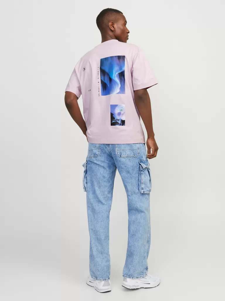 JACK & JONES Koszulki^Nadruk Okrągły dekolt T-shirt Fioletowy