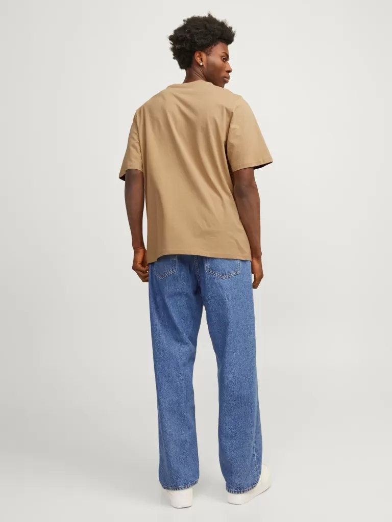 JACK & JONES Koszulki^Nadruk Okrągły dekolt T-shirt Beżowy