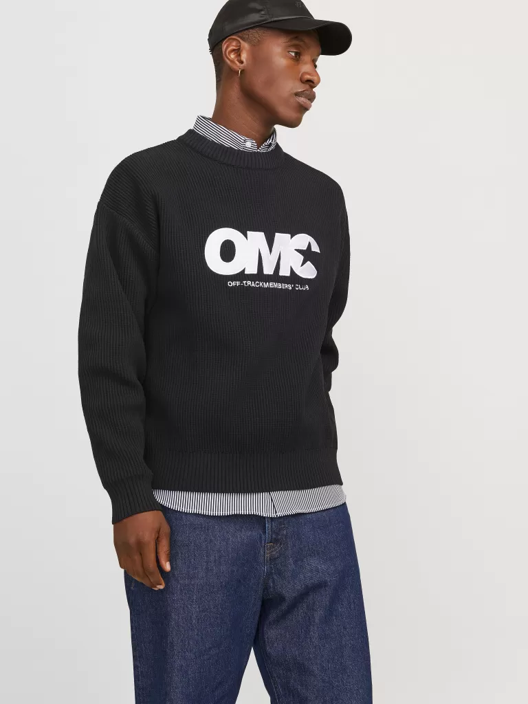 JACK & JONES Swetry^Nadruk Sweter wkładany przez głowę Czarny