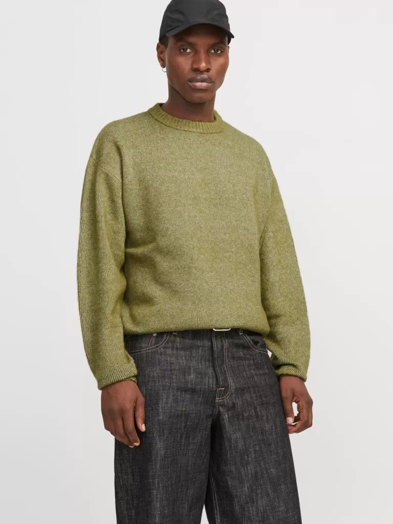 JACK & JONES Swetry^Nadruk Sweter wkładany przez głowę Zielony