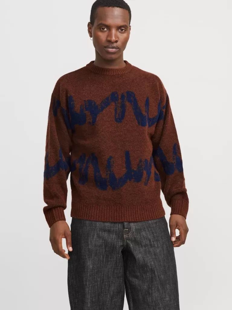 JACK & JONES Swetry^Nadruk Sweter wkładany przez głowę Pomarańczowy