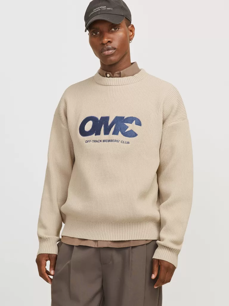 JACK & JONES Swetry^Nadruk Sweter wkładany przez głowę Beżowy