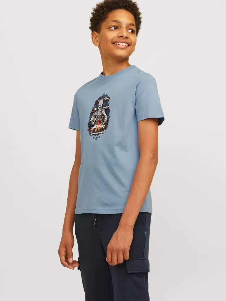 JACK & JONES Koszulki^Nadruk T-shirt Junior Niebieski