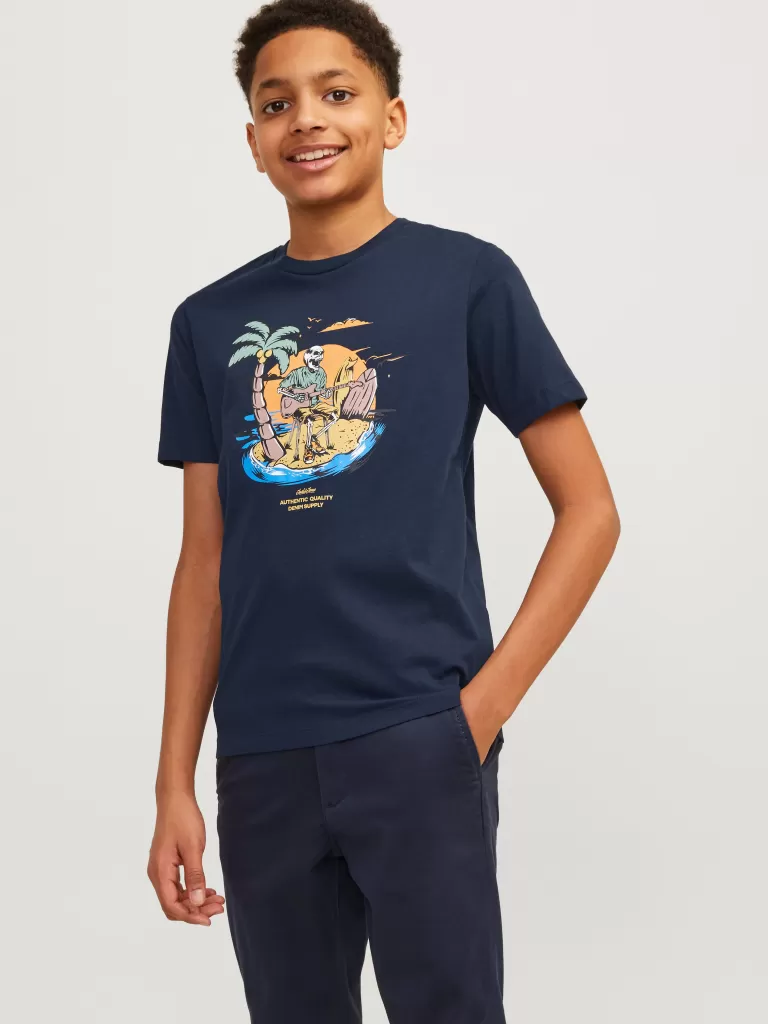 JACK & JONES Koszulki | Wyprzedaż^Nadruk T-shirt Junior Niebieski