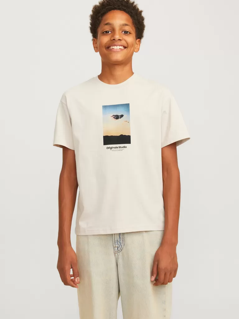 JACK & JONES Koszulki | Wyprzedaż^Nadruk T-shirt Junior Beżowy