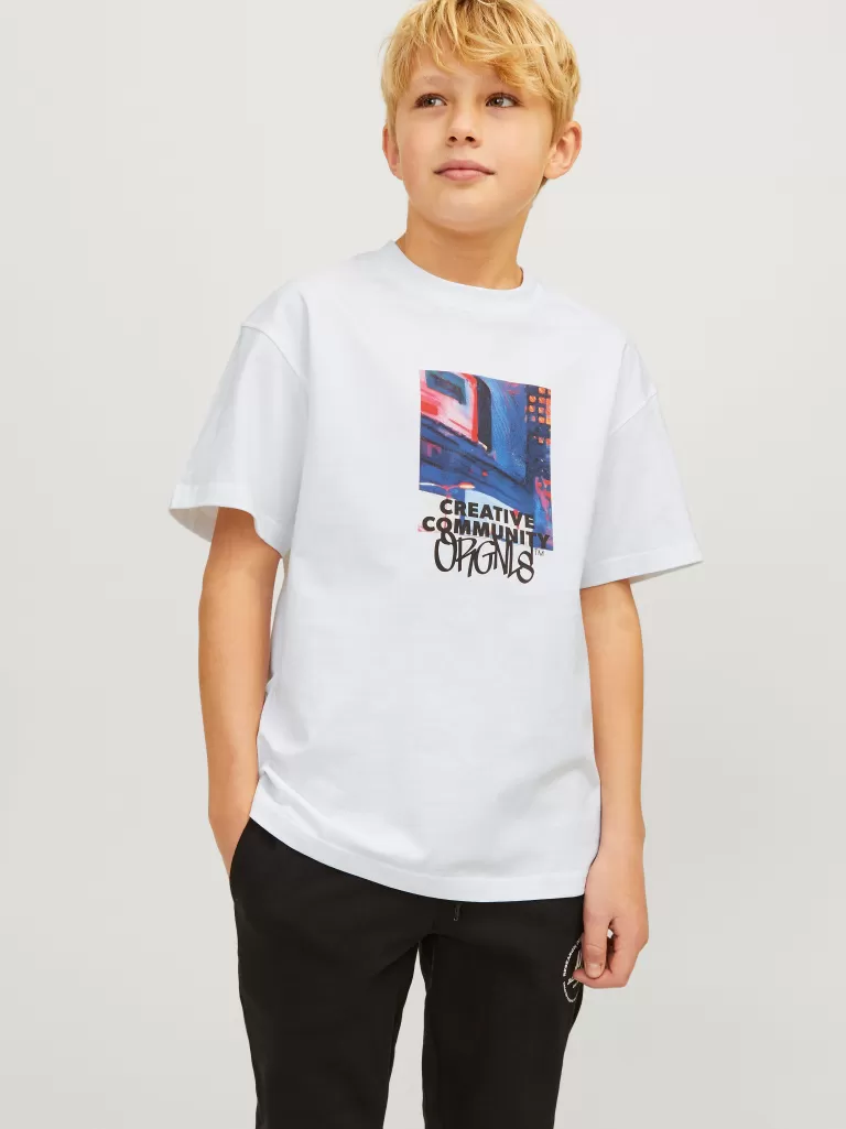 JACK & JONES Koszulki | Wyprzedaż^Nadruk T-shirt Junior Biały