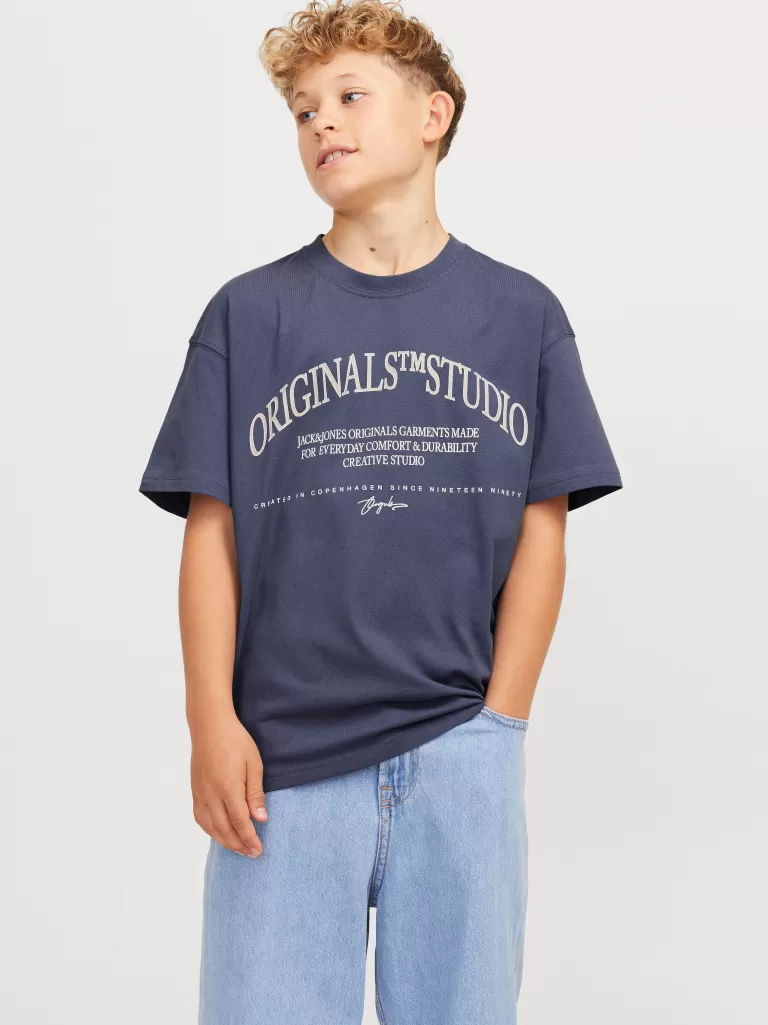 JACK & JONES Koszulki^Nadruk T-shirt Junior Niebieski