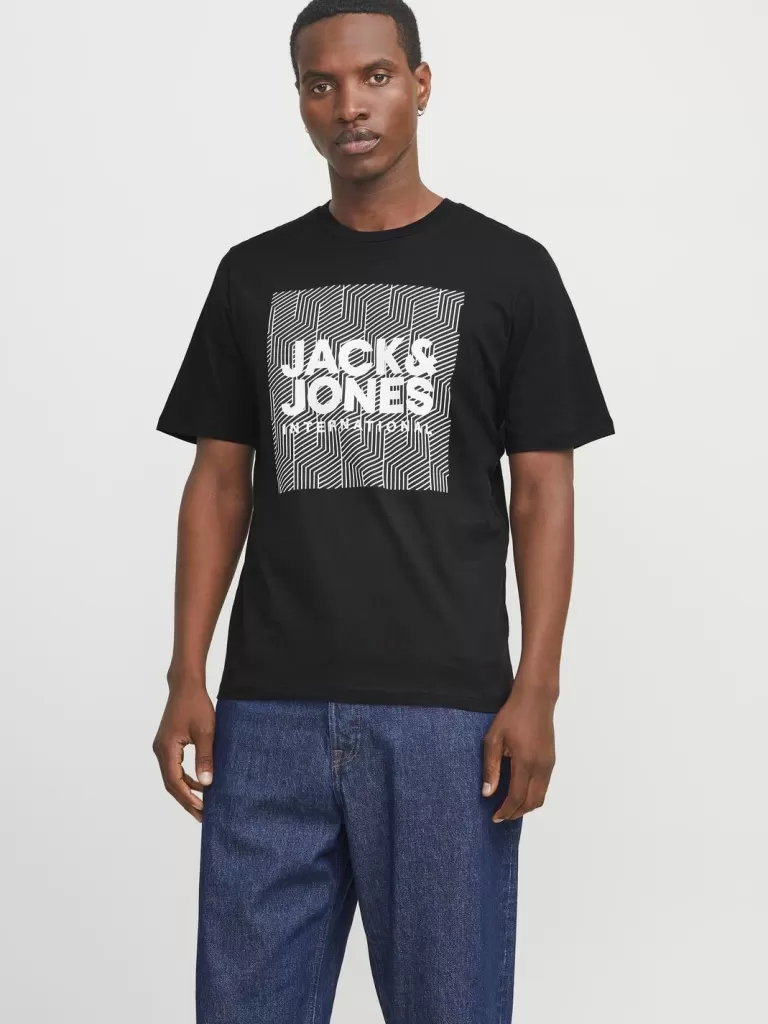 JACK & JONES Wielopaki^3-pak Nadruk Okrągły dekolt T-shirt Czarny