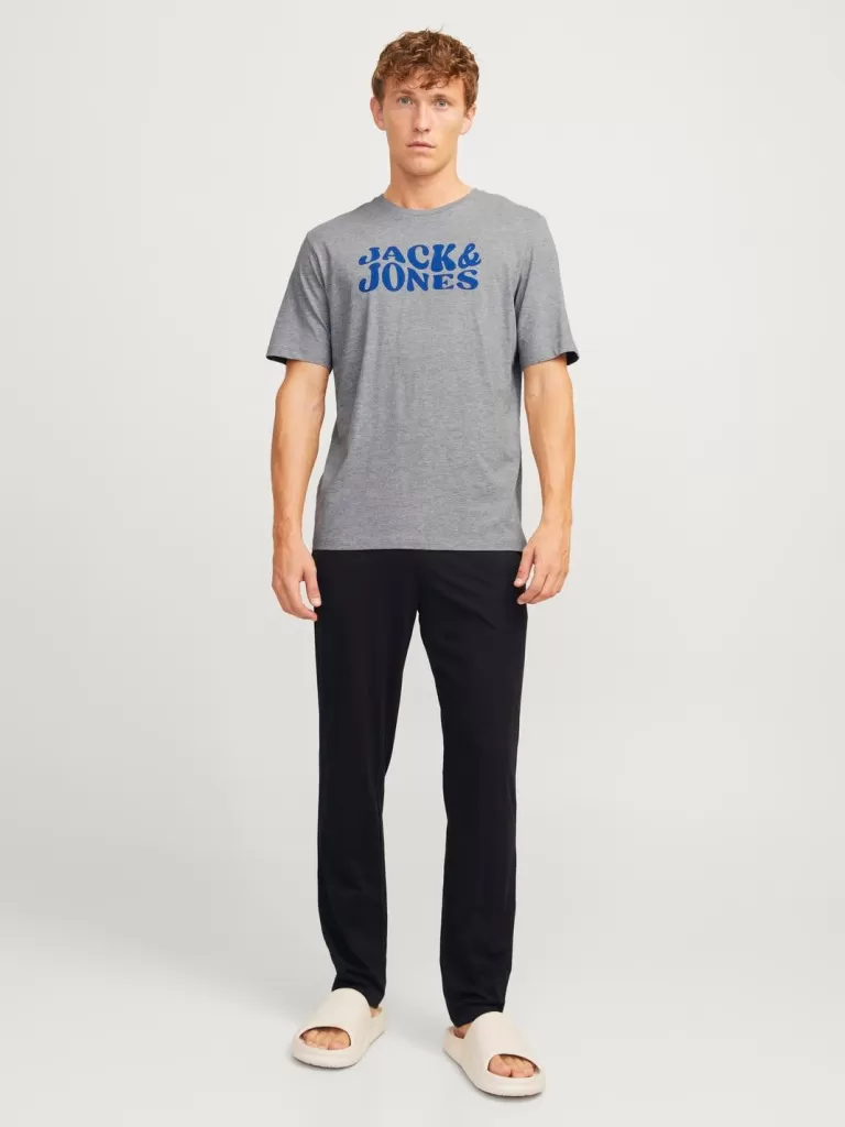 JACK & JONES Wielopaki^2-pak Z logo Okrągły dekolt Zestaw odzieży domowej Szary