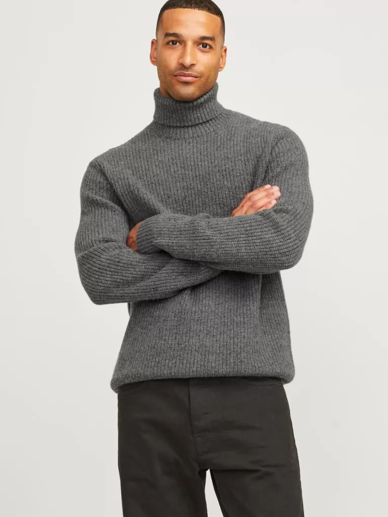 JACK & JONES Swetry^RDD Gładki Golf Szary