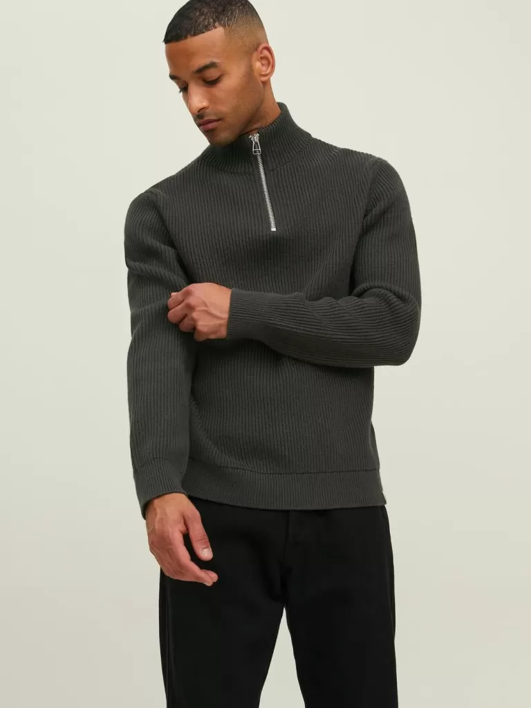JACK & JONES Swetry^RDD Gładki Krótki suwak Zielony