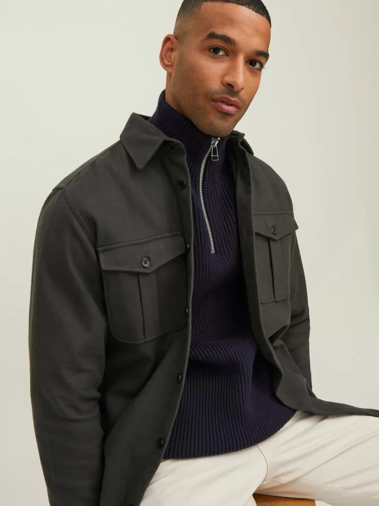 JACK & JONES Swetry^RDD Gładki Krótki suwak Niebieski