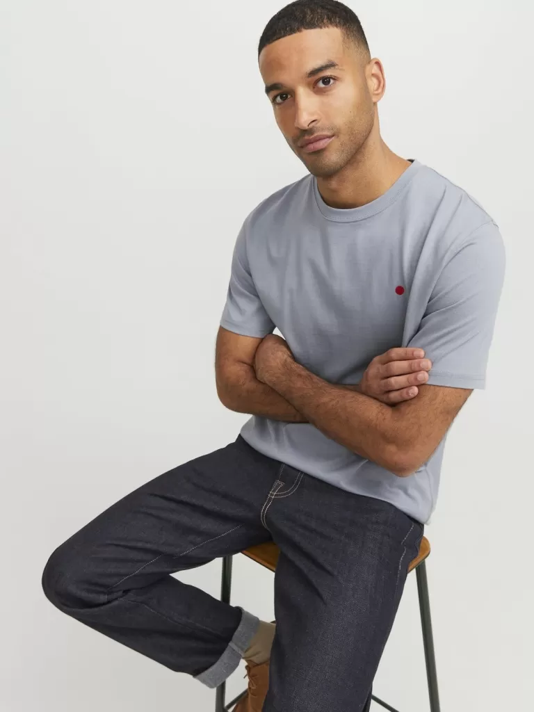 JACK & JONES Koszulki^RDD Gładki Okrągły dekolt T-shirt Niebieski