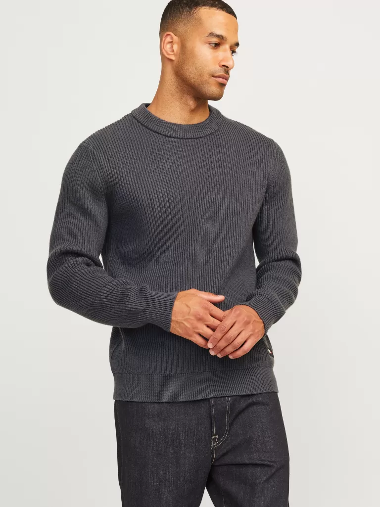 JACK & JONES Swetry^RDD Gładki Sweter wkładany przez głowę Szary