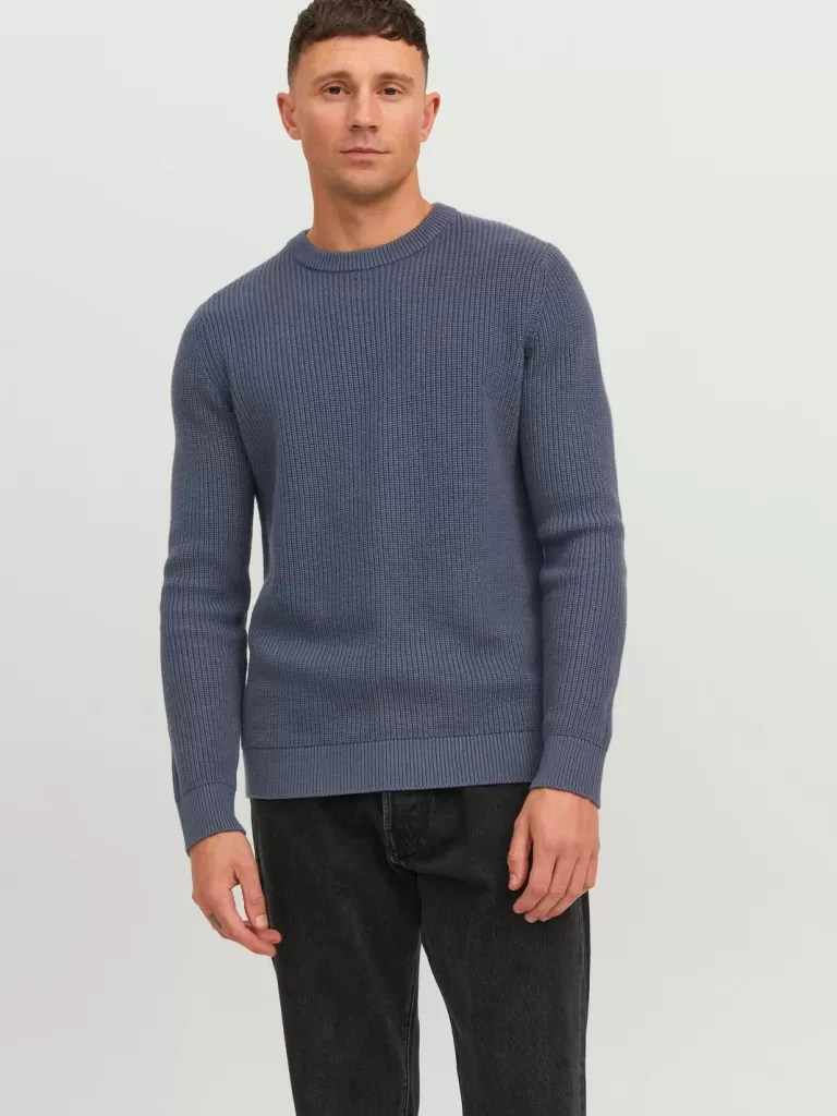 JACK & JONES Swetry^RDD Gładki Sweter wkładany przez głowę Niebieski
