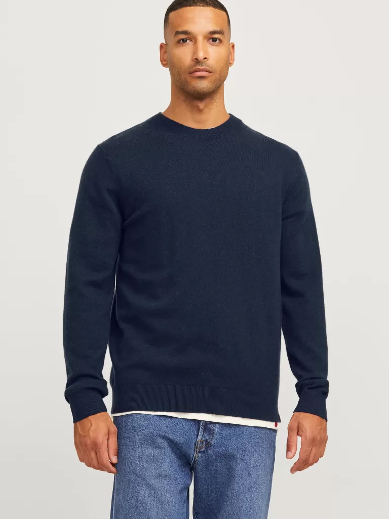JACK & JONES Swetry^RDD Gładki Sweter wkładany przez głowę Niebieski