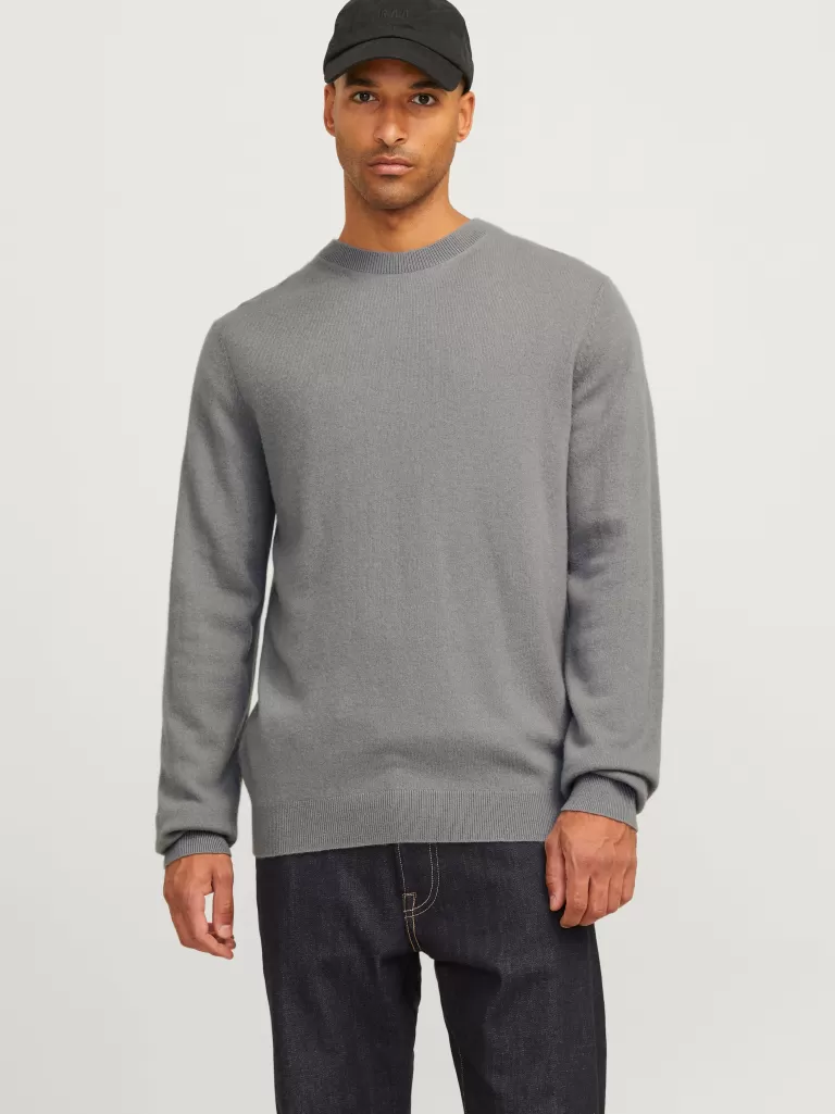 JACK & JONES Swetry^RDD Gładki Sweter wkładany przez głowę Szary
