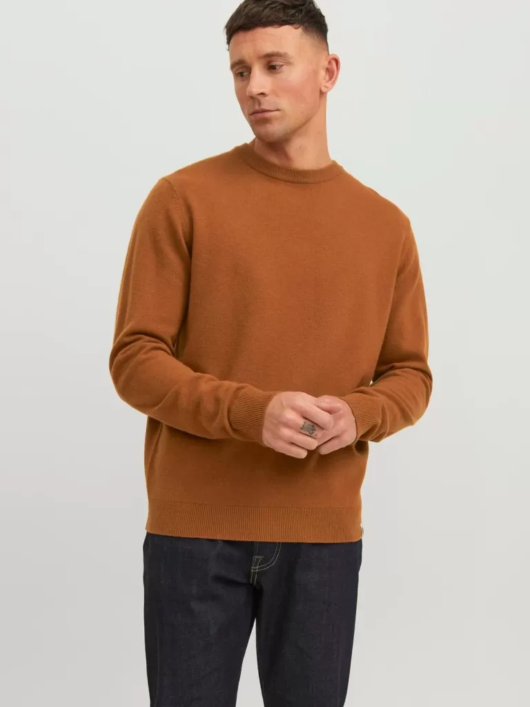 JACK & JONES Swetry^RDD Gładki Sweter wkładany przez głowę Pomarańczowy