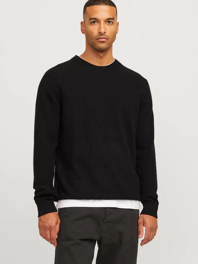JACK & JONES Swetry^RDD Gładki Sweter wkładany przez głowę Czarny