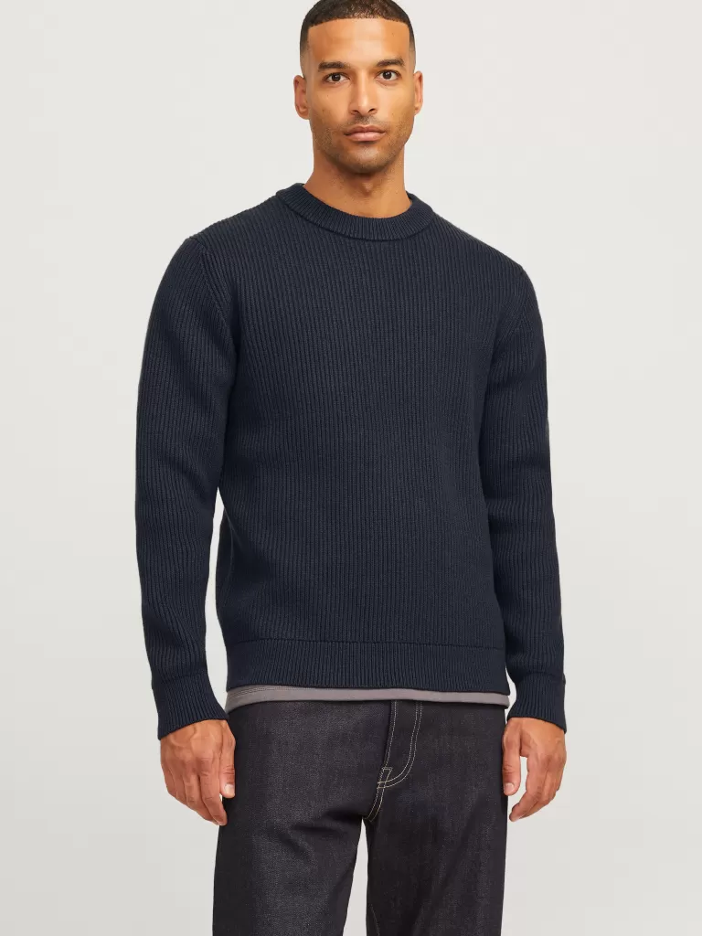 JACK & JONES Swetry^RDD Gładki Sweter wkładany przez głowę Niebieski