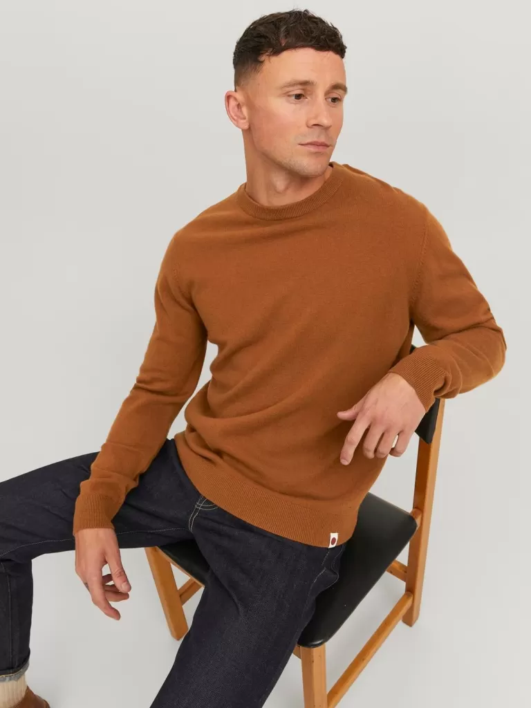 JACK & JONES Swetry^RDD Gładki Sweter wkładany przez głowę Pomarańczowy