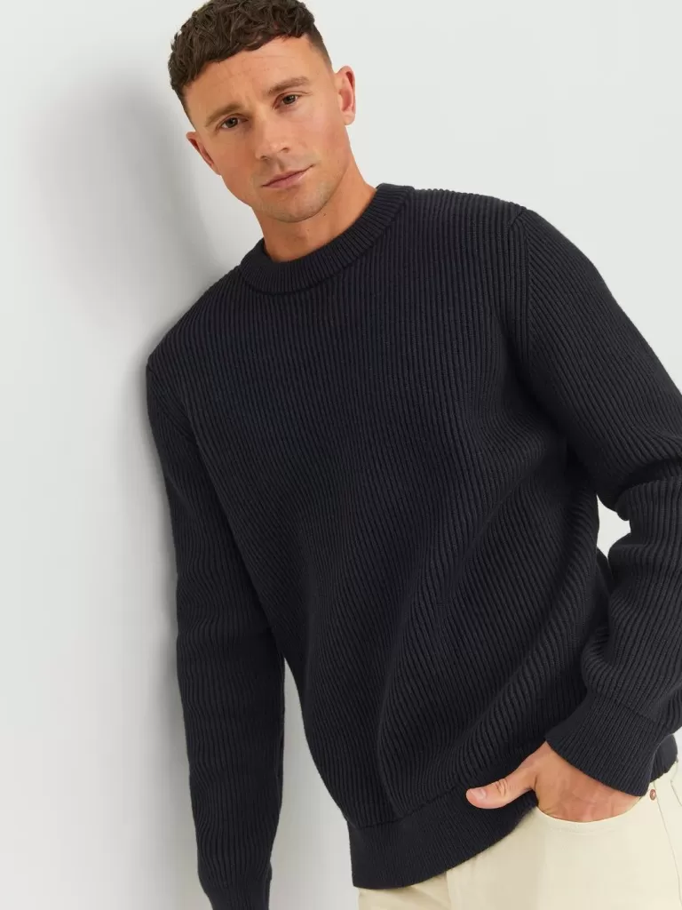 JACK & JONES Swetry^RDD Gładki Sweter wkładany przez głowę Czarny