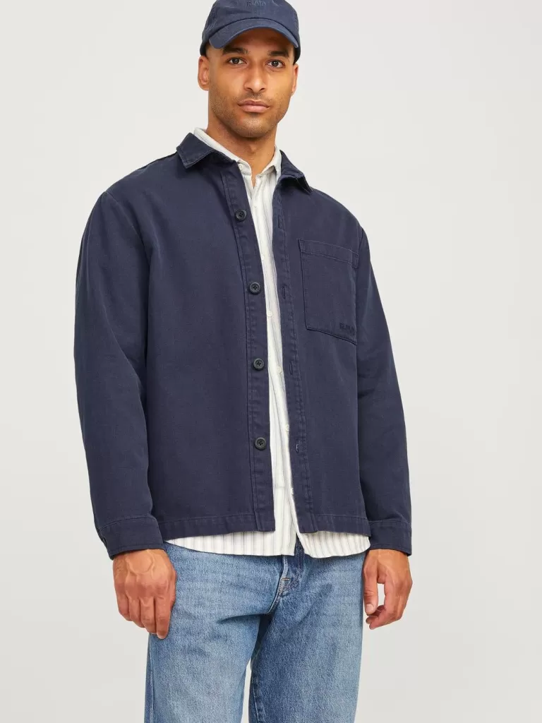 JACK & JONES Koszule^RDD Luźno dopasowane Kurtka koszulowa Niebieski