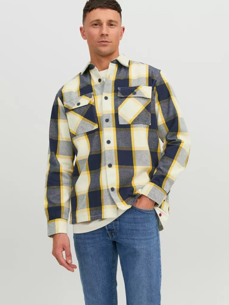 JACK & JONES Koszule^RDD Luźno dopasowane Kurtka koszulowa Żółty