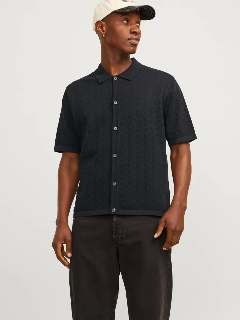 JACK & JONES Swetry^Strukturalne Koszula polo Czarny