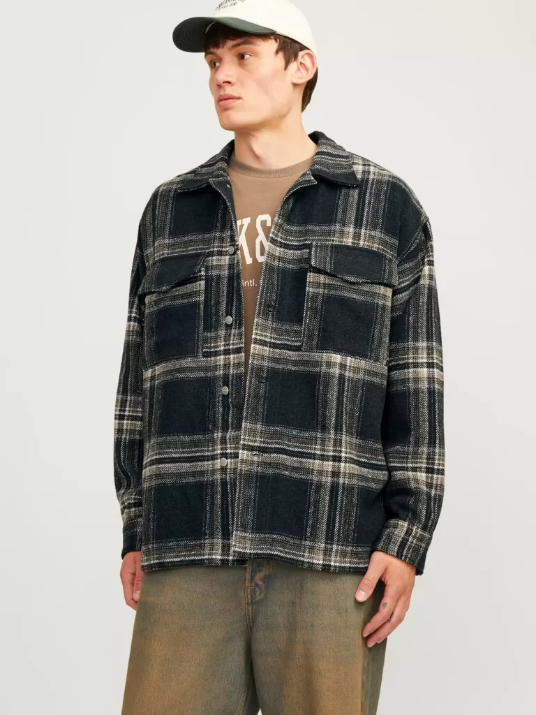 JACK & JONES Koszule^Szeroki krój Kurtka koszulowa Szary
