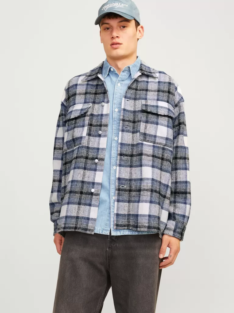 JACK & JONES Koszule^Szeroki krój Kurtka koszulowa Niebieski