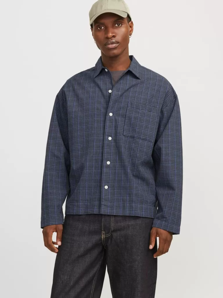 JACK & JONES Koszule^Szeroki krój Kurtka koszulowa Niebieski