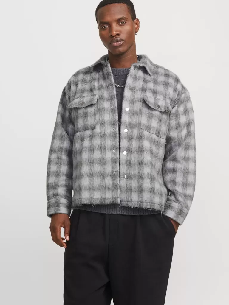 JACK & JONES Koszule^Szeroki krój Kurtka koszulowa Szary