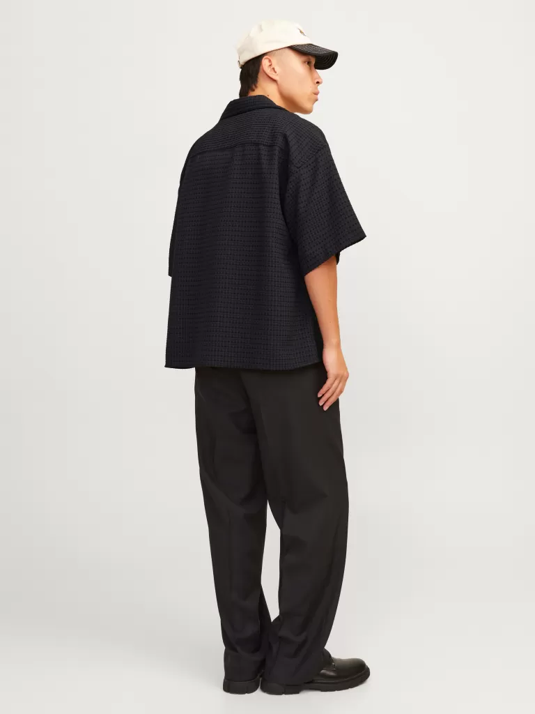 JACK & JONES Koszule^Szeroki krój Tropikalna Czarny
